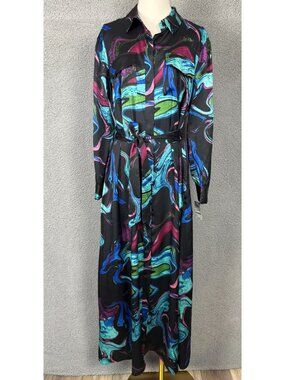 I.N.C. Women's Printed Tie-Waist MIDI Utility Dress Multicolor Size Large NWT's